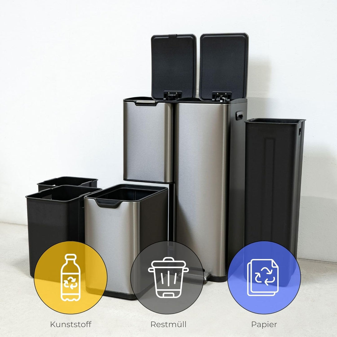 Mülleimer Abfallsammler Softclose Edelstahl hoch 60 L (30 + 17 + 13 L) 60 L (30 + 17 + 13 L) Edelsta