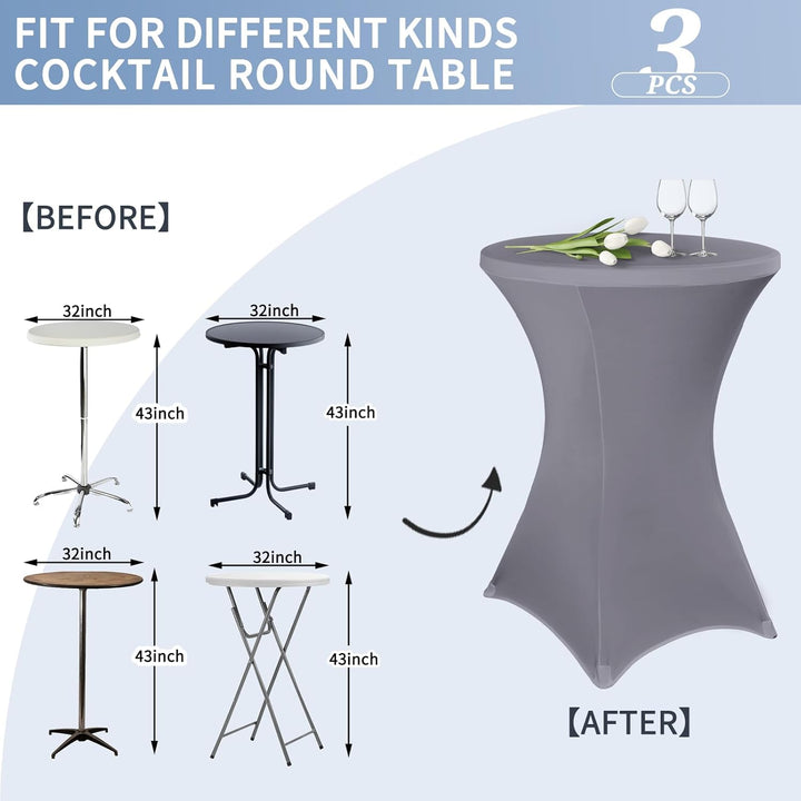 3 Stück stehtisch hussen stehtische Spandex Stretch Tischdecke 80cm, für Bistrotisch Ø 80-85 cm, Für