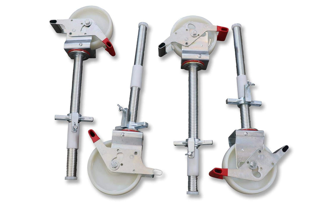 AC Steigtechnik Gerüstrollen 200 mm mit Stahlspindel, doppelt gebremst, lotrecht stehend, Set mit 4