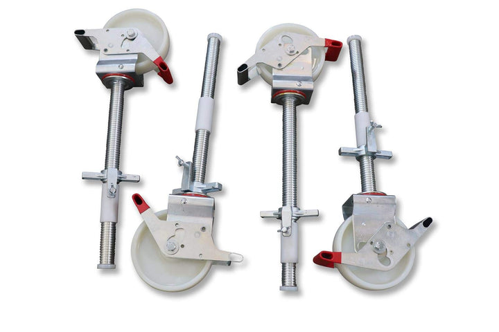 AC Steigtechnik Gerüstrollen 200 mm mit Stahlspindel, doppelt gebremst, lotrecht stehend, Set mit 4