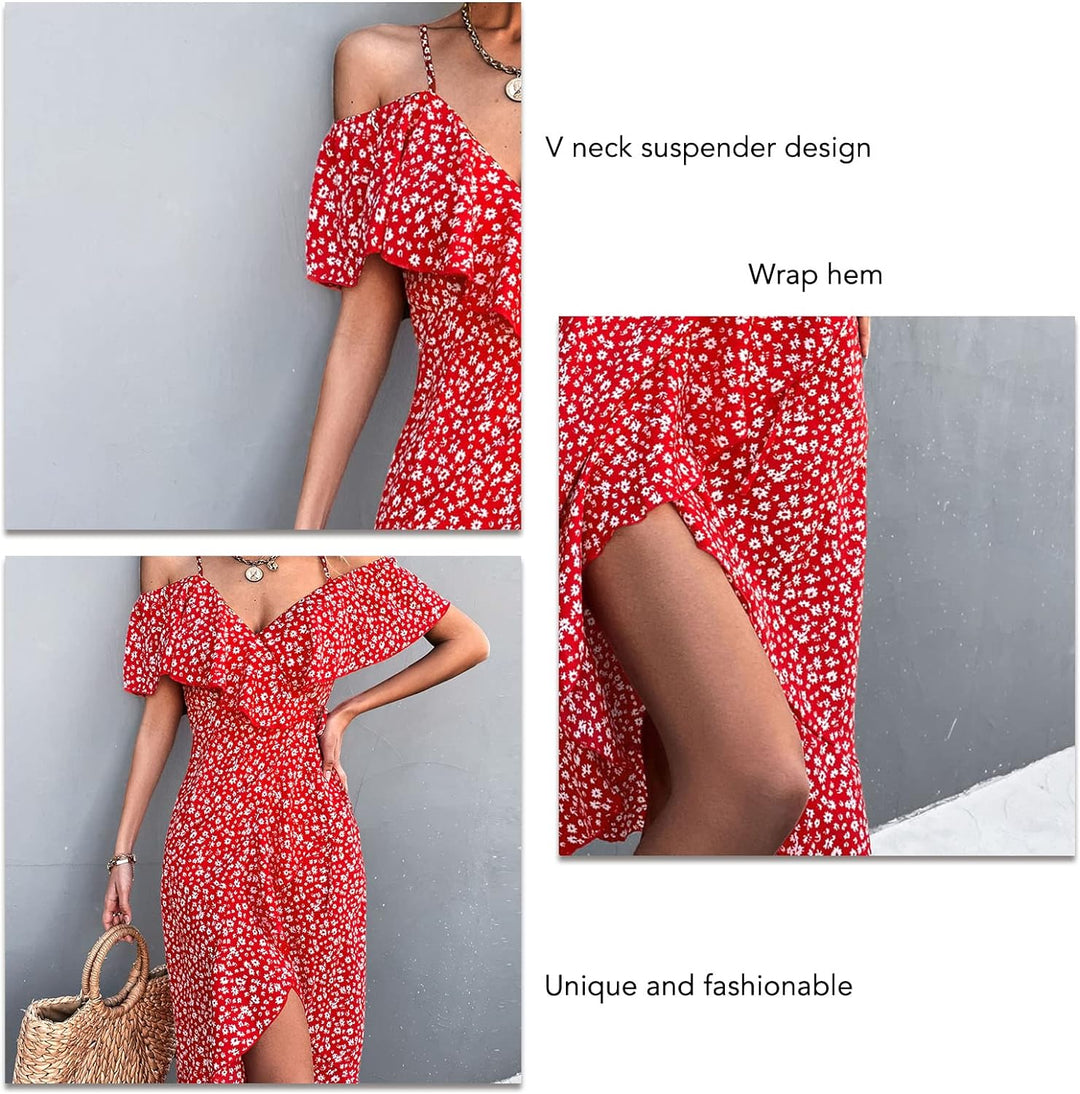 Cocoarm Damen Sommerkleider Blumen Maxi Kleid Off Shoulder Abendkleid Strandkleid Party Schulter Kle