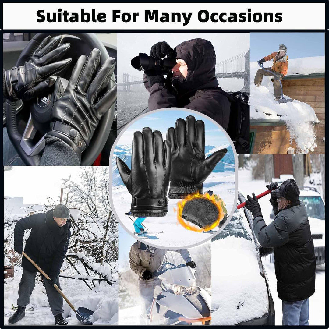 HEYANN Herren Winter Echtes Schaffell Leder warme Schwarze Handschuhe Kaschmir Futter Winddicht Kält