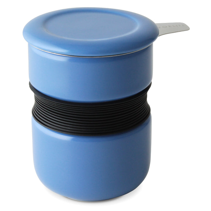 FORLIFE Curve Teetasse mit Teesieb und Deckel, 340 ml, Blau, Blau
