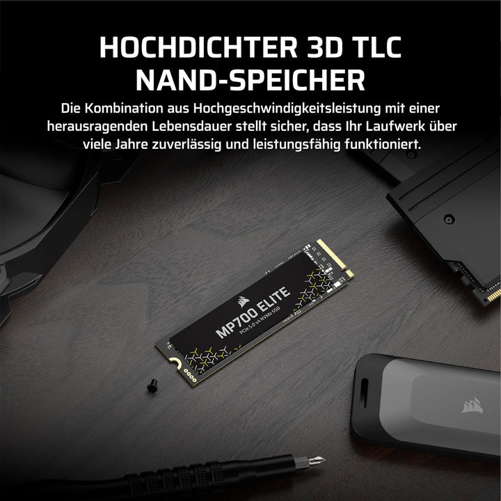 Corsair MP700 Elite 2TB PCIe 5.0 x4 NVMe M.2 SSD – Bis zu 10,000MB/sec – Hohe Dichte 3D TLC NAND – M