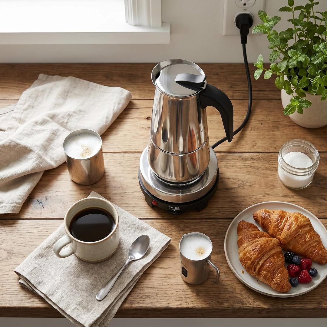 Ymiko 450ml Edelstahl Elektrokochherd Moka Herstellungskanne Espressotassenmaschine Heizungsset EU-S
