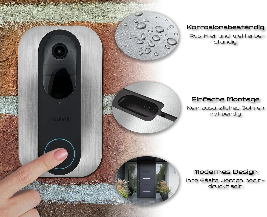 Edelstahl Blende | Zubehör für Reolink Video-Türklingel | Battery, 5MP, Ultra HD, 2K, 4MP, WiFi, PoE