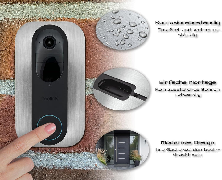 Edelstahl Blende | Zubehör für Reolink Video-Türklingel | Battery, 5MP, Ultra HD, 2K, 4MP, WiFi, PoE