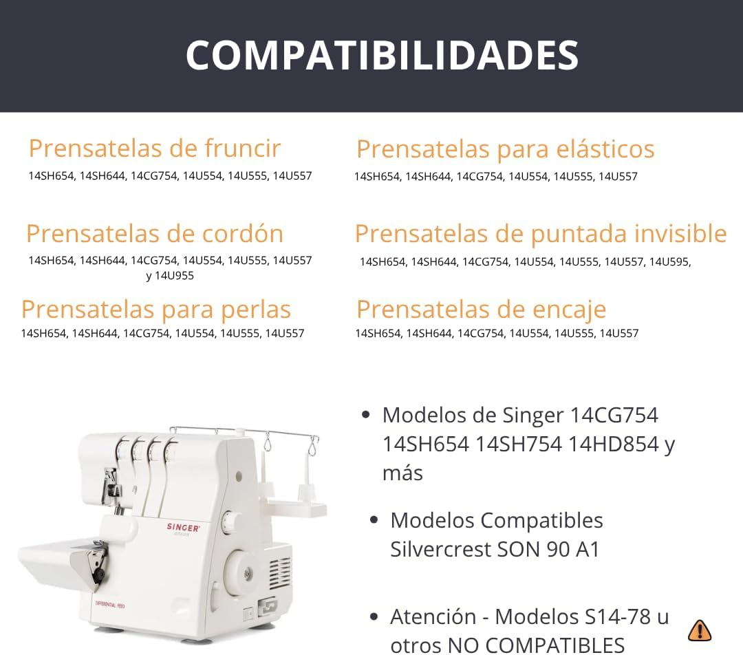 La Canilla ® - Overlockfuss Set für Nähmaschinen Singer 14SH654, 14SH754 und mehr Modelle