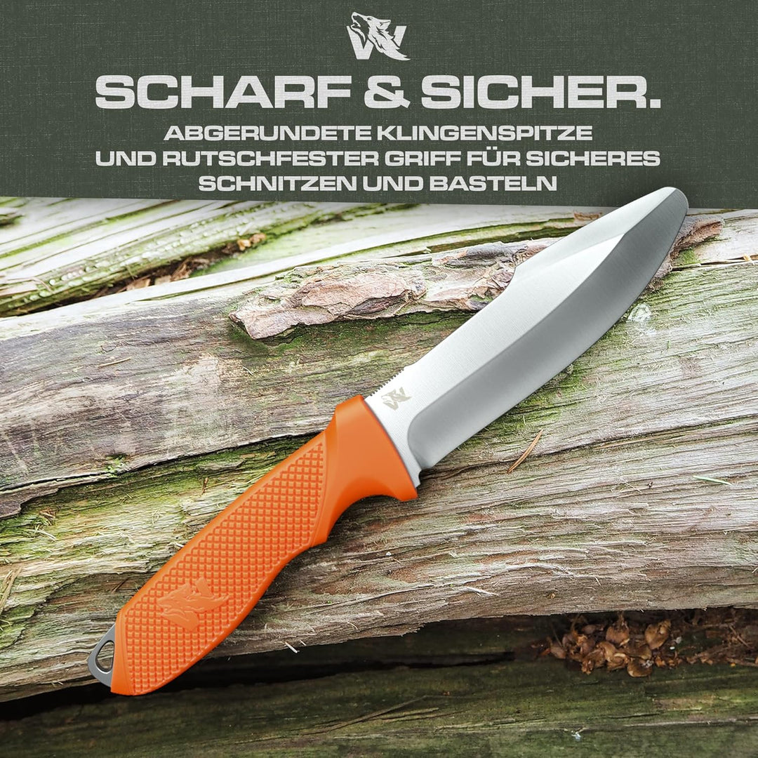 ODENWOLF W-KIDS – Kinder Schnitzmesser Set mit robuster Scheide & Kindermesser Führerschein – Sicher