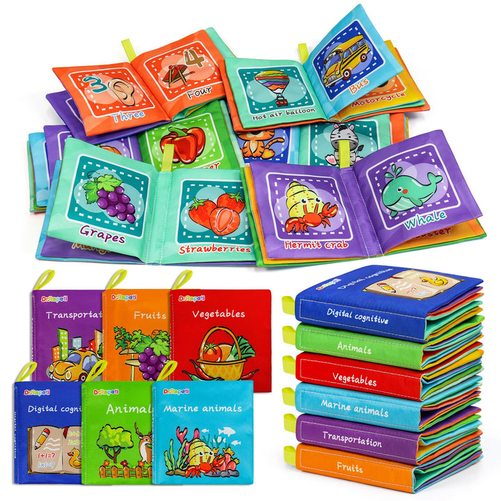 Dr.Rapeti 6 Stück Stoffbuch für Babys, Baby Soft Tuchbuch, Baby Pädagogisches Spielzeug, Early Learn