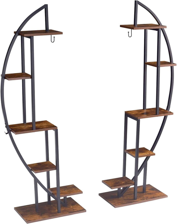 2er-Set Blumenständer mit Wachstumslicht, 6 Ebenen Grosses Pflanzenständer 160cm Hoch, Metall-Holz P