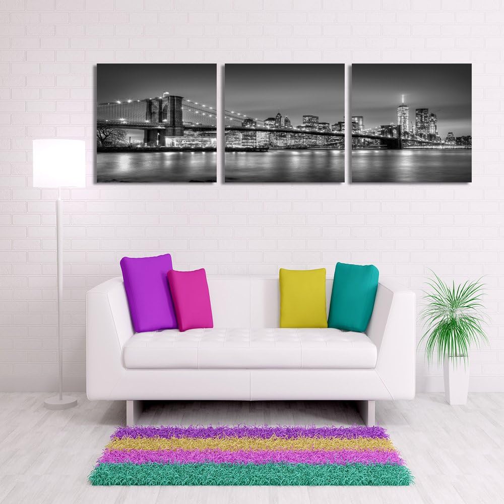 Feeby Bilder 3 Teile Brooklyn Bridge New York 180x60 cm Wohnzimmer Schlafzimmer Büro Flur Küche Mode