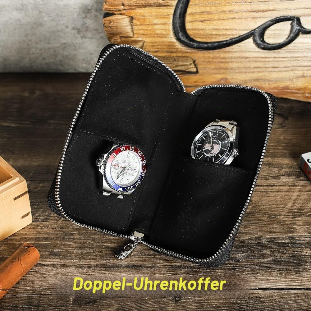 Hiram Uhr Travel Case für 2 Uhren Handgemachte Leder Uhren Aufbewahrungsbox Tragbare Uhr Reise Organ