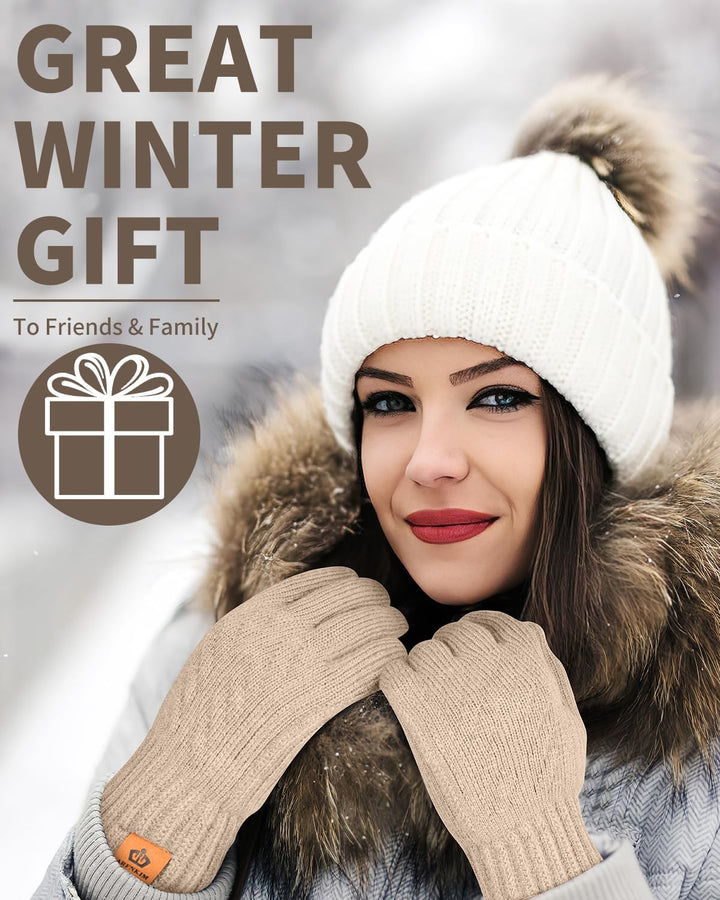 ARFNKIM Damen Winterhandschuhe mit Fleecefutter, Touchscreen Warme Gedehnt Dicke Strickhandschuhe Wo