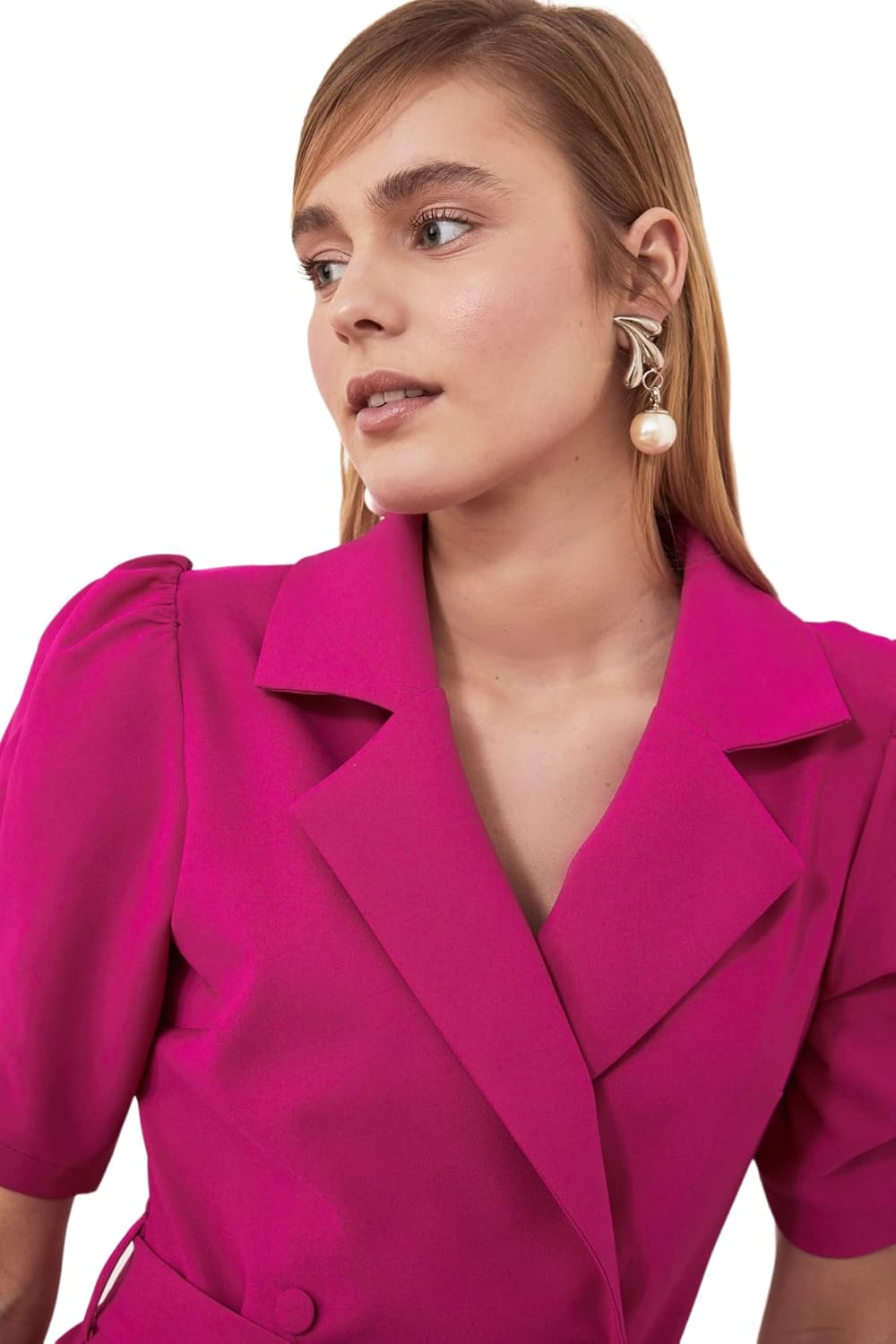 TRENDYOL Damen Mini-Blazer, Normale Passform, gewebtes Kleid 36 Fuchsie, 36 Fuchsie