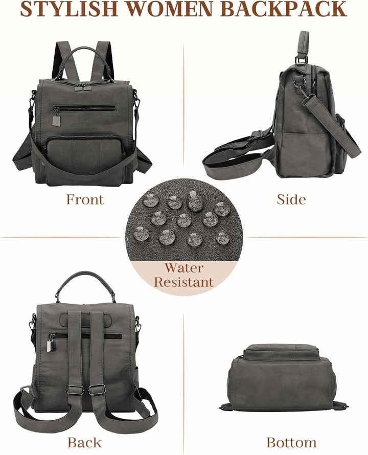RAVUO Damen Rucksäcke,PU-Leder Rucksack Frauen Mädchen Mode Backpack Rucksack 3 Wege Reisetasche Sch