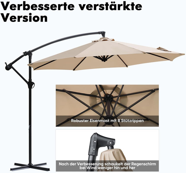 Sekey® Ampelschirm 300 cm Sonnenschirm Gartenschirm Kurbelschirm mit Kurbelvorrichtung Sonnenschutz