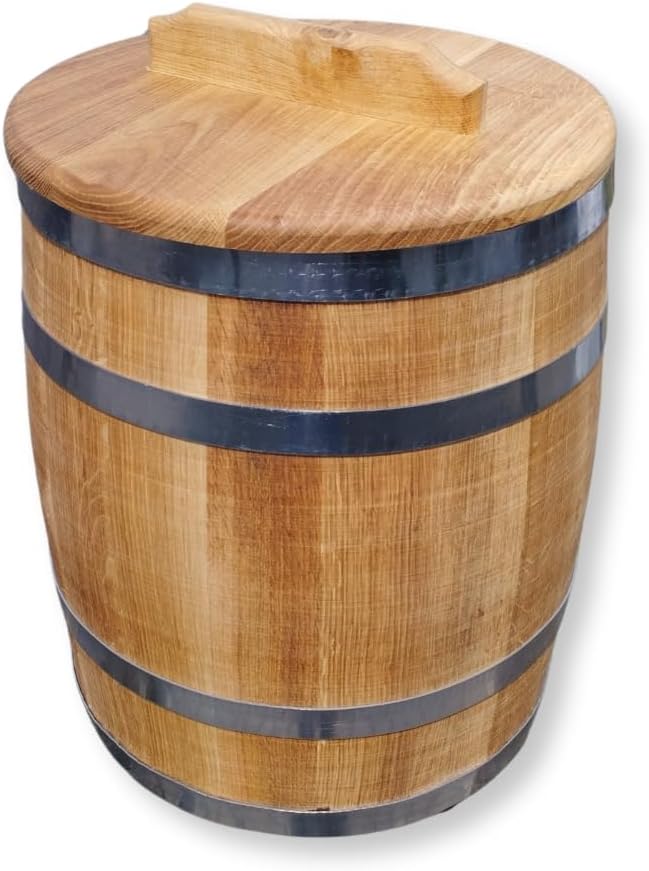 Sauerkrautfass 30L aus Eichenholz – Handgemachtes Gärfass mit Deckel & Gewicht – Holzfass zum Einleg