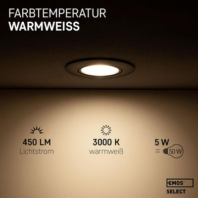 Emos LED Einbaustrahler 230V, 5W / 450lm, 50° schwenkbar, warmweiss 3000k | Einbaustrahler LED Spot