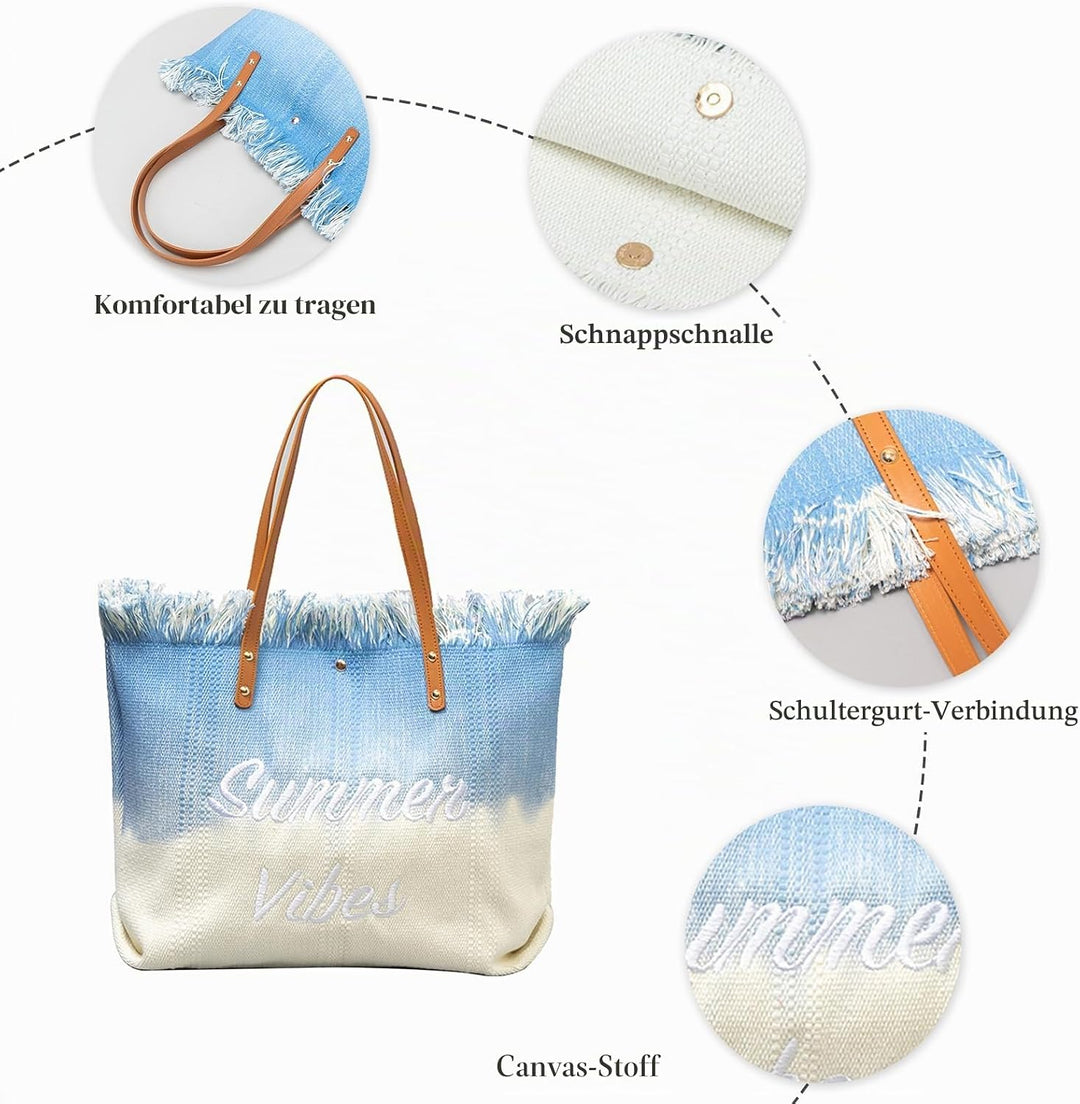CORIOS Damen Canvas Handtasche Sommer Strand Tasche Böhmische Tote Beutel Grosse Schultertasche Casu
