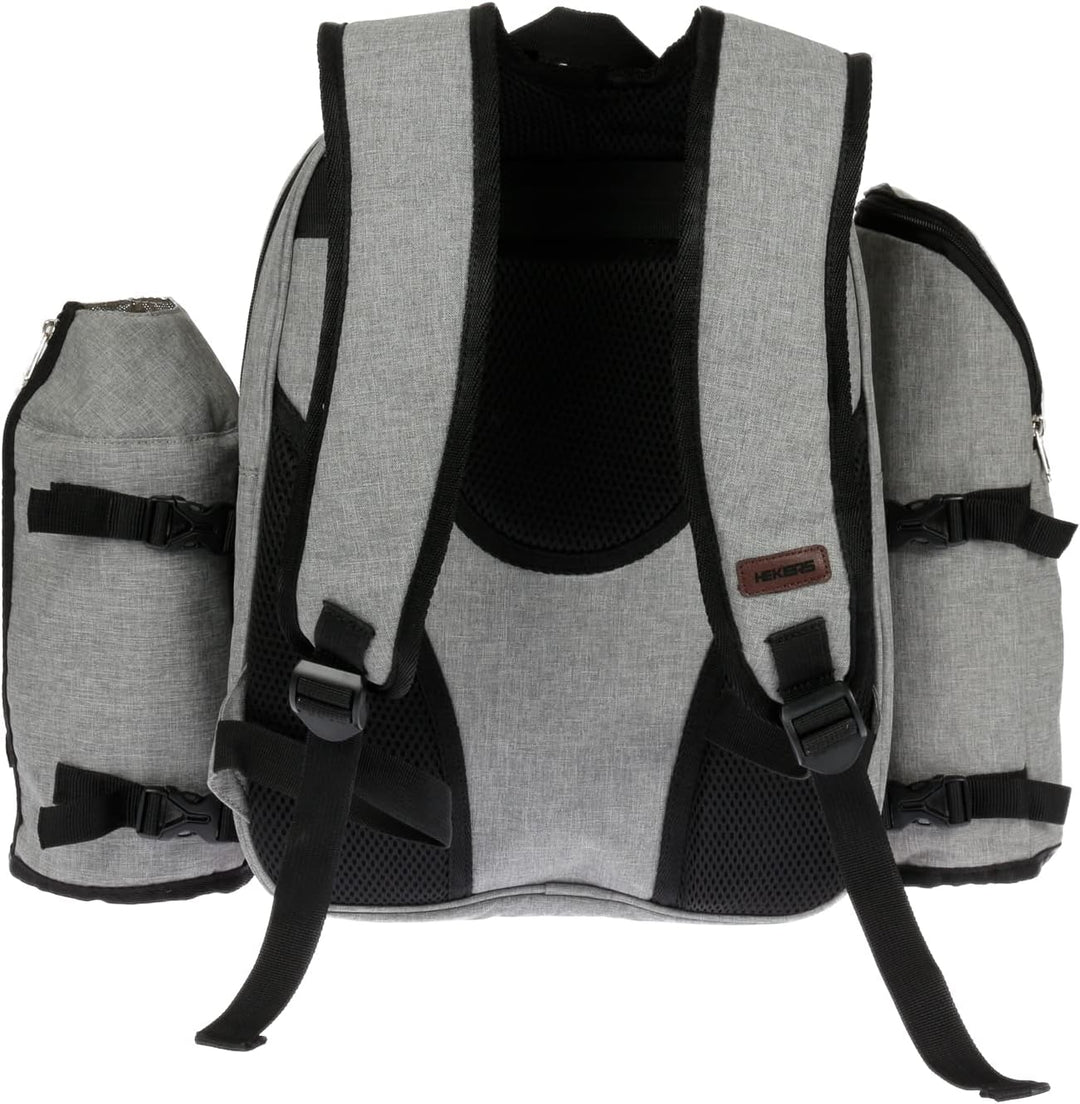 HEKERS Premium Picknickrucksack mit isoliertem Kühlfach und Flaschenhaltern für 4 Personen – Strand