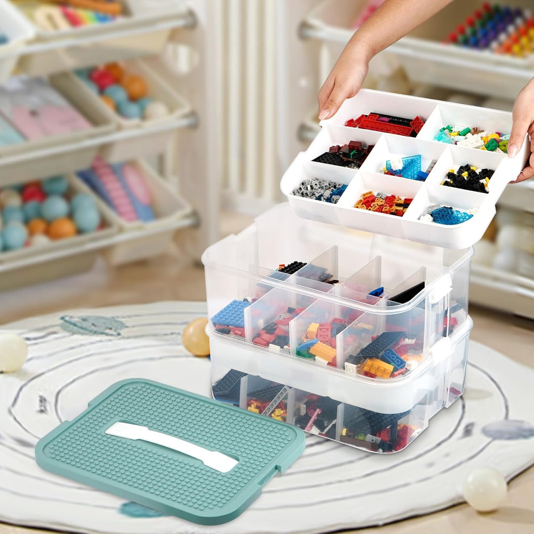Aufbewahrungsboxen mit Deckel für Lego, 2 Ebenen Transparente Sortierboxen für Kleinteile, Plastik S
