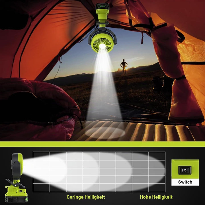 Akku Clip Ventilator für Ryobi 18V Kabelloser Ventilator, Tischventilator,Camping Ventilator 180°C s