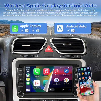 Podofo Autoradio für VW Golf 5 6 Seat Passat Polo Caddy Tiguan Touran mit Wireless Carplay&Android A