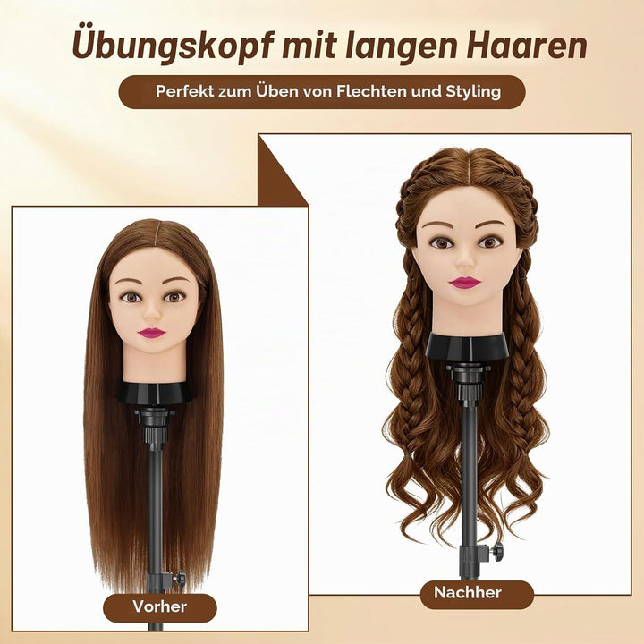 Trainingskopf 24 Zoll – 80% Echthaar Übungskopf für Friseur, Frisierkopf Echthaar,Styling Mannequin