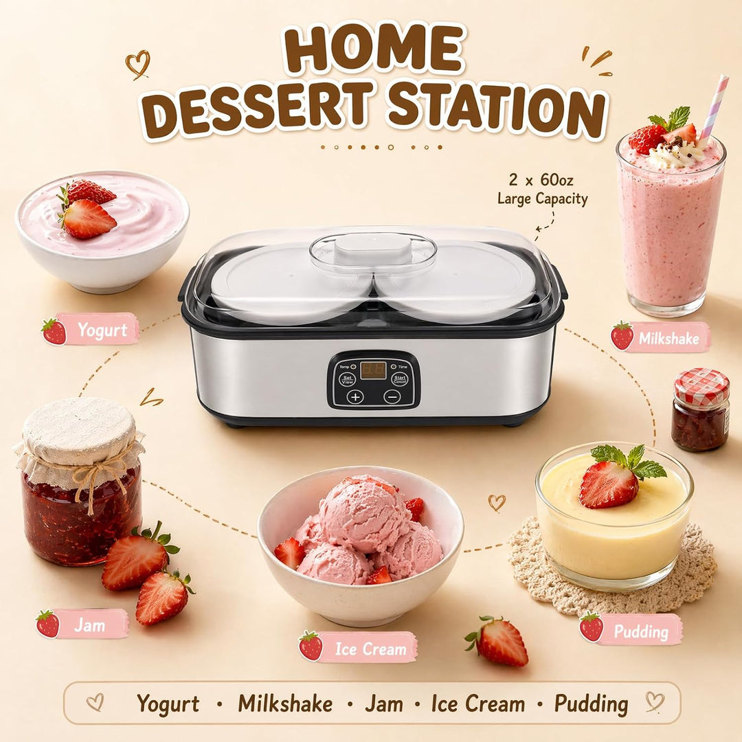 Joghurtbereiter 25W mit 2 Gläsern, Automatischer Joghurtbereiter mit einstellbarer Temperatur- und Z