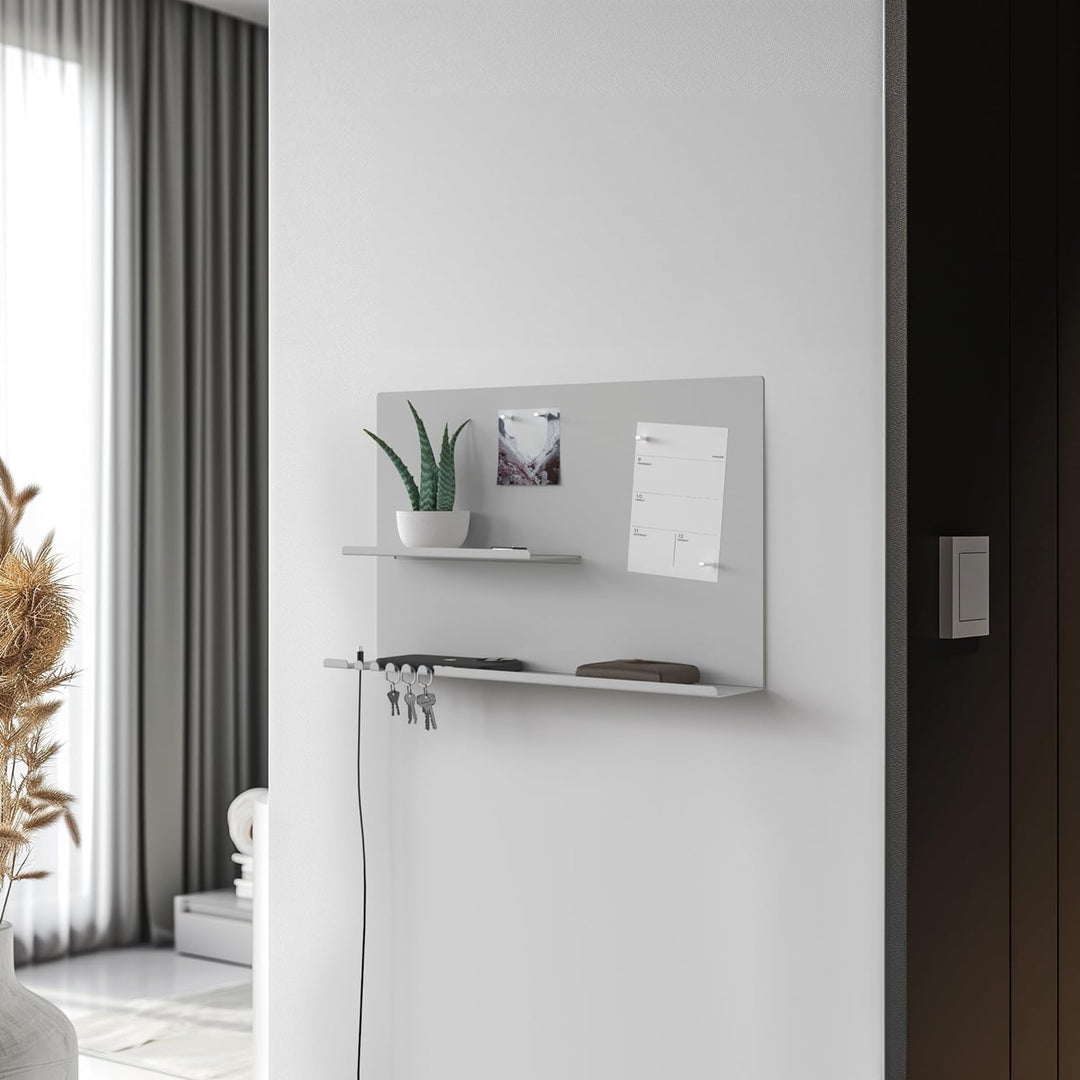 byde Wandorganizer Hebe aus Stahlstruktur. 49 x 9 x 30 cm 3-in-1 Wandregal mit Magnettafel und Magne