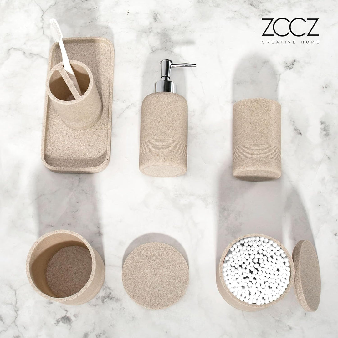 ZCCZ Badezimmer Set – 6 Teile – Badezimmer Organizer mit Zahnbürstenhalter, Seifenspender, Seifensch