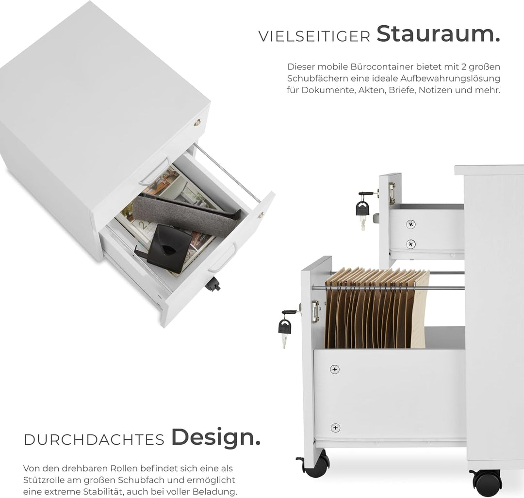 tectake® Rollcontainer mit Schubladen, Aktenschrank abschliessbar, Kommode mit Schubladen, Rollwagen