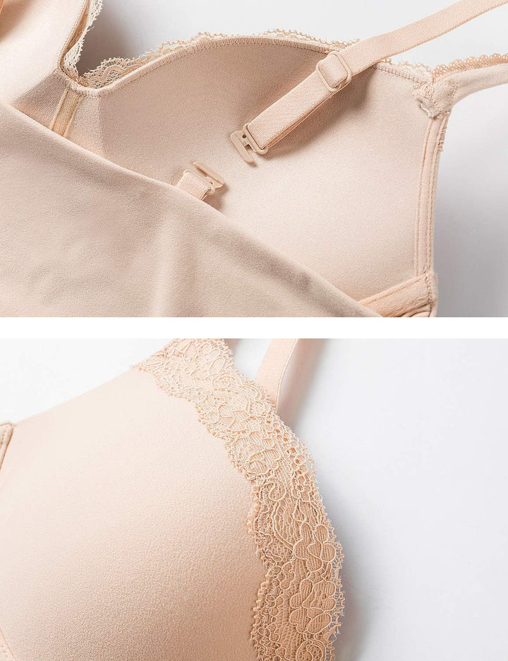 DOBREVA Push Up BH Damen ohne Bügel Soft Gepolstert Bügelloser Bralette mit Spitze 85A Beige, 85A Be