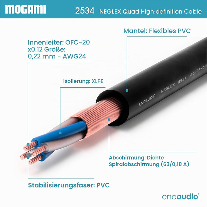 enoaudio Mogami 2534 Quad Professionel Studio Kabel Symmetrische Mikrofon | Neutrik Gold XLR female