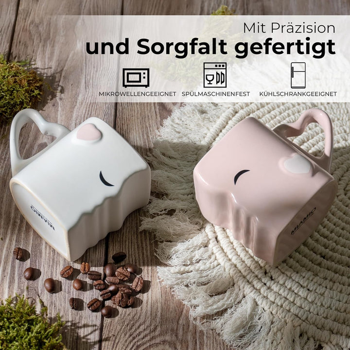 MIAMIO - Kaffeetassen/Küssende Tassen Set Geschenke für Frauen/Männer/Freund/Freundin zur Hochzeit/W