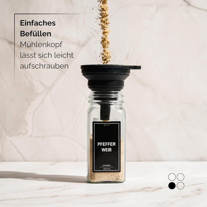 Salz und Pfeffermühle [2er Set] – Hochwertige Gewürzmühle aus Glas mit Keramikmahlwerk – Manuelle Sa