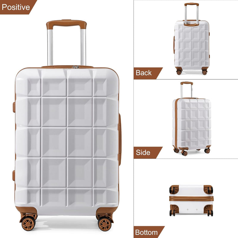 KONO Gepäck-Sets Kofferset 2 Teilig Mittelgross Koffer mit Beautycase (62cm+Kosmetikkoffer, Weiss) W