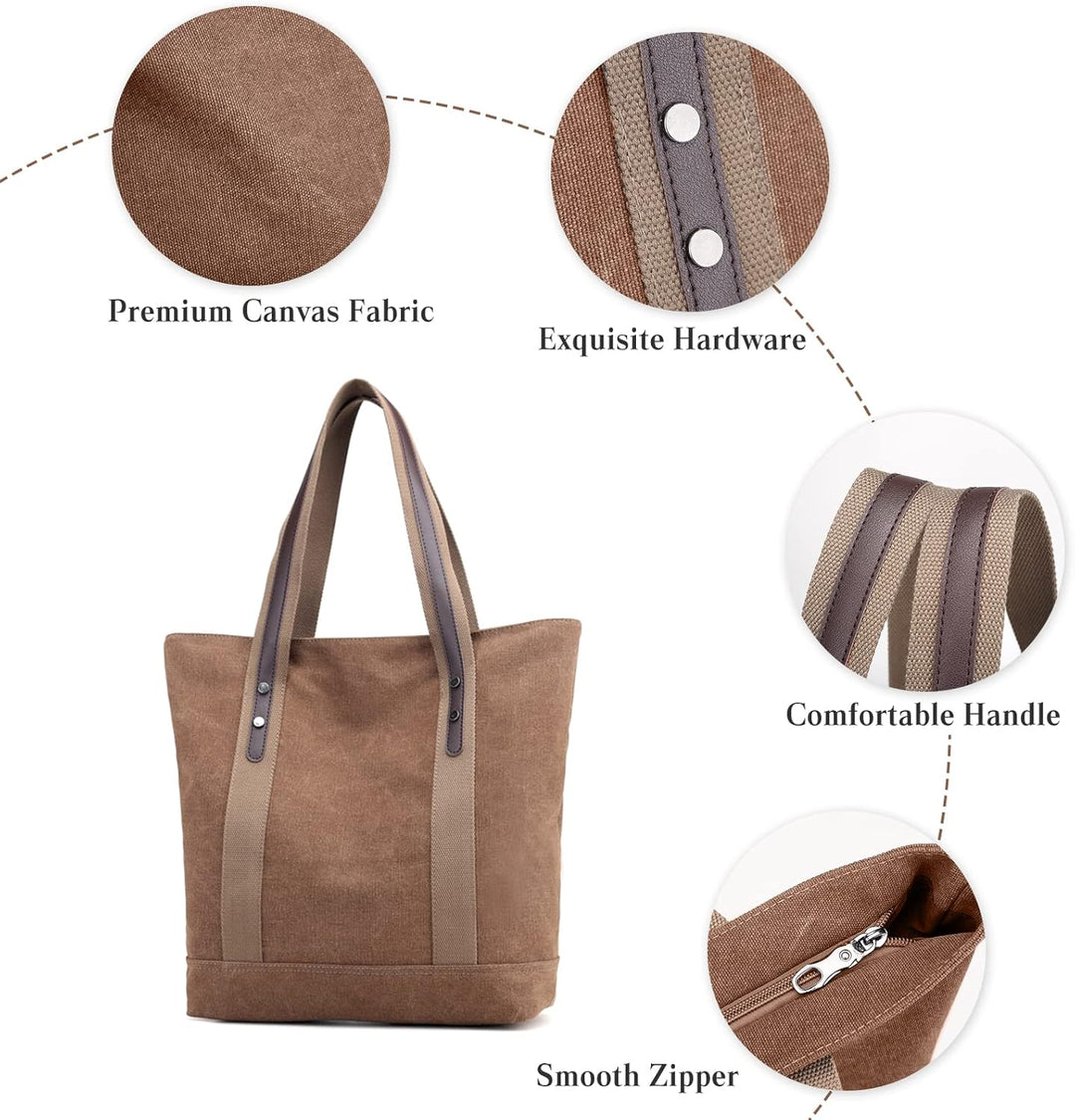 PORRASSO Damen Schultertasche Gross Canvas Handtasche Mode Tote Henkeltasche für Schule Arbeit Einka