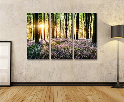 islandburner Bild Bilder auf Leinwand Lavendel im Wald 3p XXL Poster Leinwandbild Wandbild Dekoartik