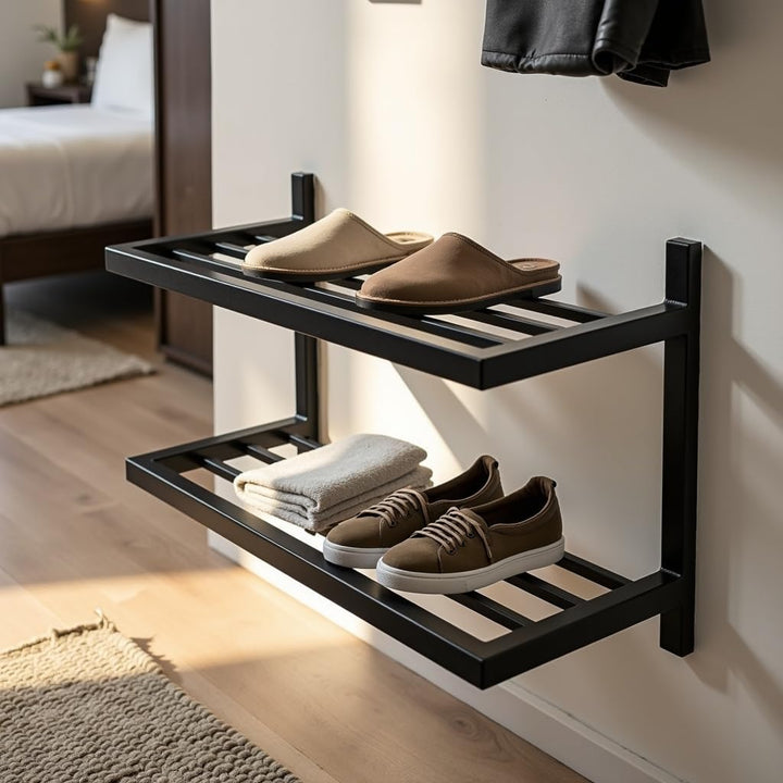 Schuhregal Metall - Schuhregal Hängend - 50 x 33 x 31 cm - mit 2 Ablagen, Wandmontage - Schuh Organi