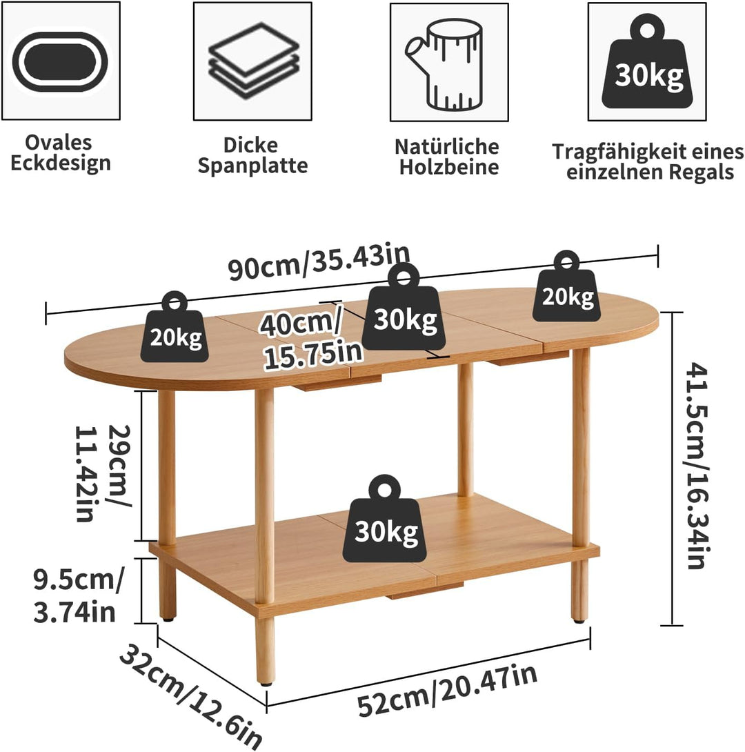 Teetisch aus Holz im Spleissdesign, 2-stufiger Couchtisch für Wohnzimmer, 35x16x17 Zoll TV-Tischstän
