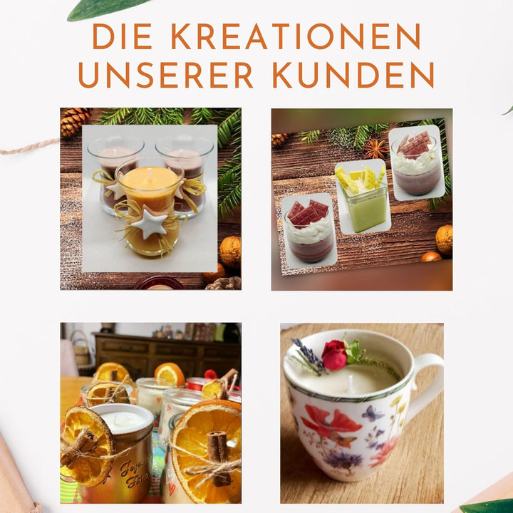 Sojawachs 1KG für Kerzen ohne GVO - Kerzenwachs zum Giessen - E-Book + 15 Dochte - verschiedene Grös