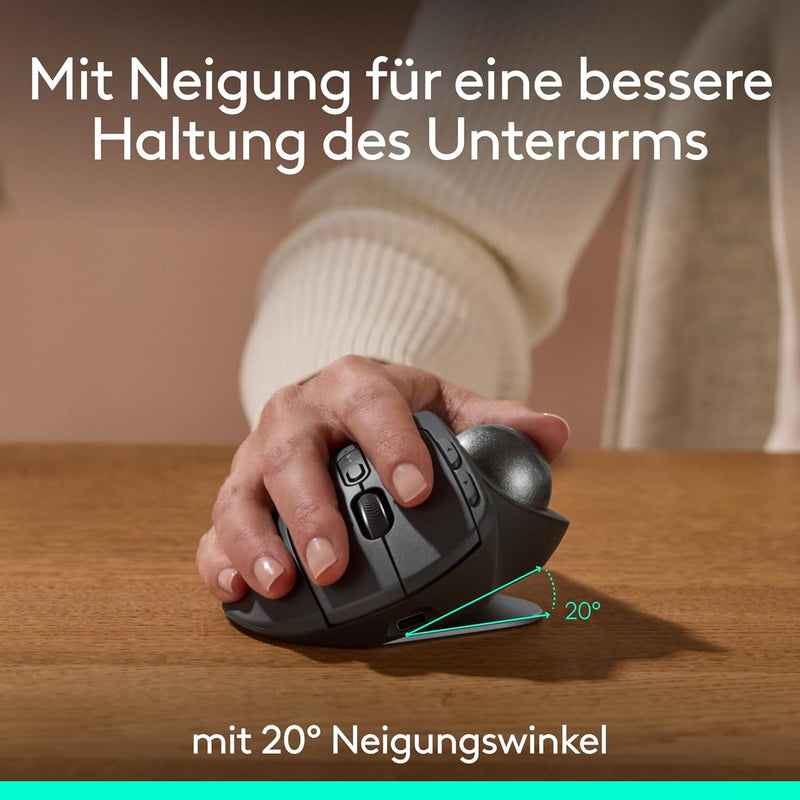 Logitech MX Ergo S Advanced kabellose Trackball-Maus, über USB-C wiederaufladbare kabellose ergonomi