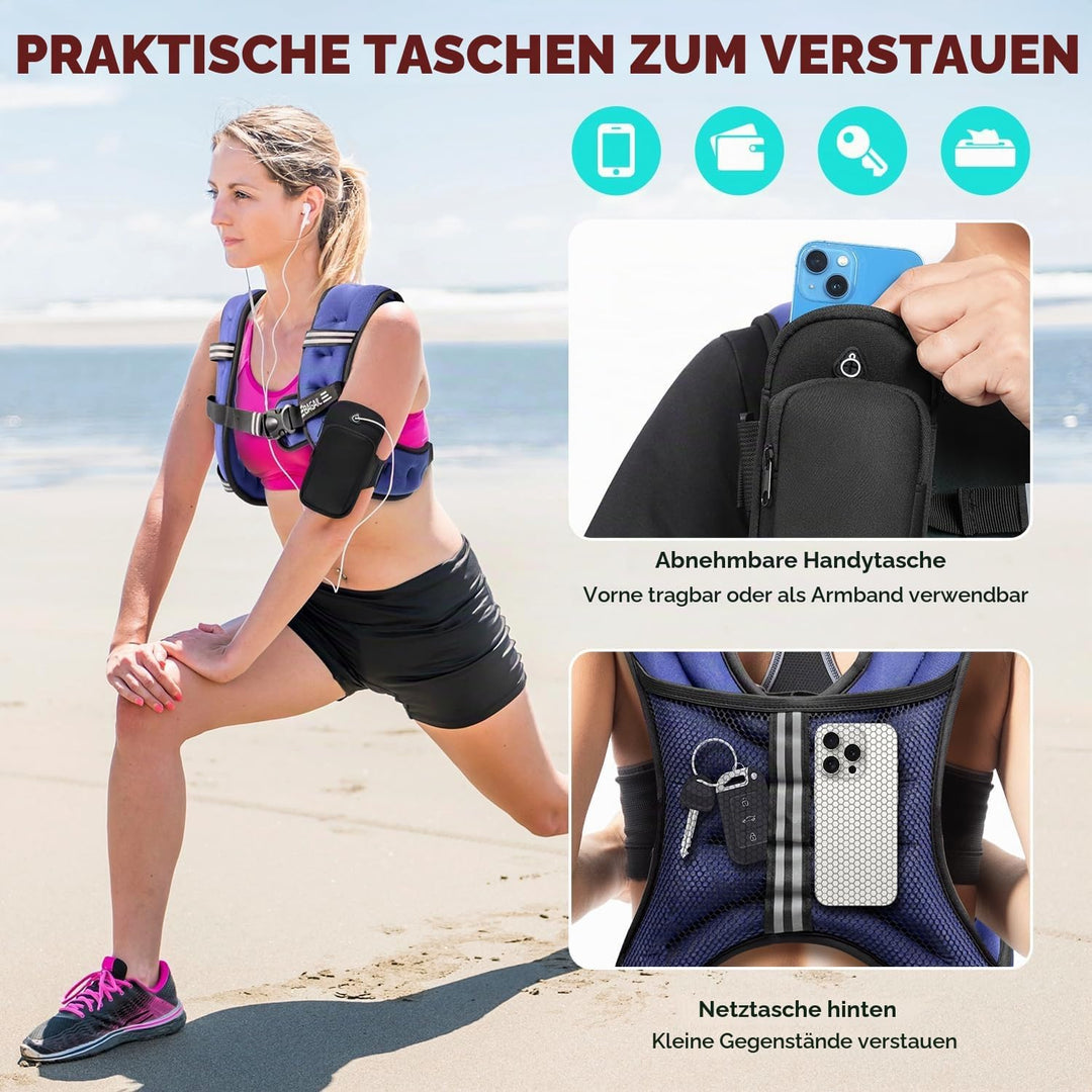 BAGAIL Gewichtsweste für Krafttraining, Brustgrösse Verstellbar, Praktische Tasche, mit Eisensand Ge