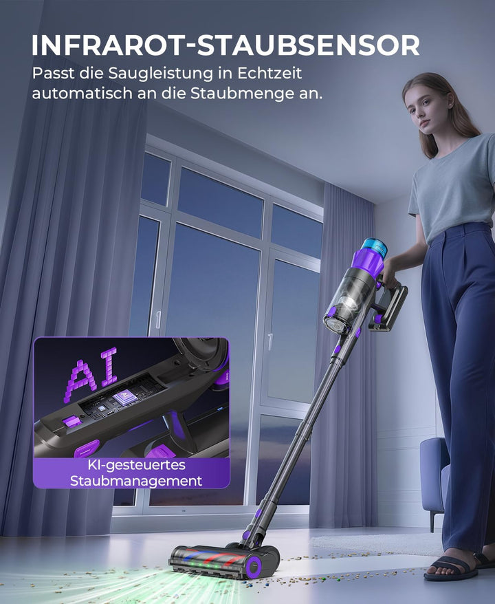 Redkey P9 Pro Akku Staubsauger 68KPa/650W/80Min, Staubsauger Kabellos mit LED-Display, Anti Tangle B