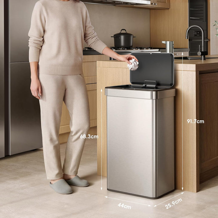 EKO NOVA Mülleimer mit Sensor, Automatischer Mülleimer 2 Fächer 2 x 30L, Abfalleimer Küche, Edelstah