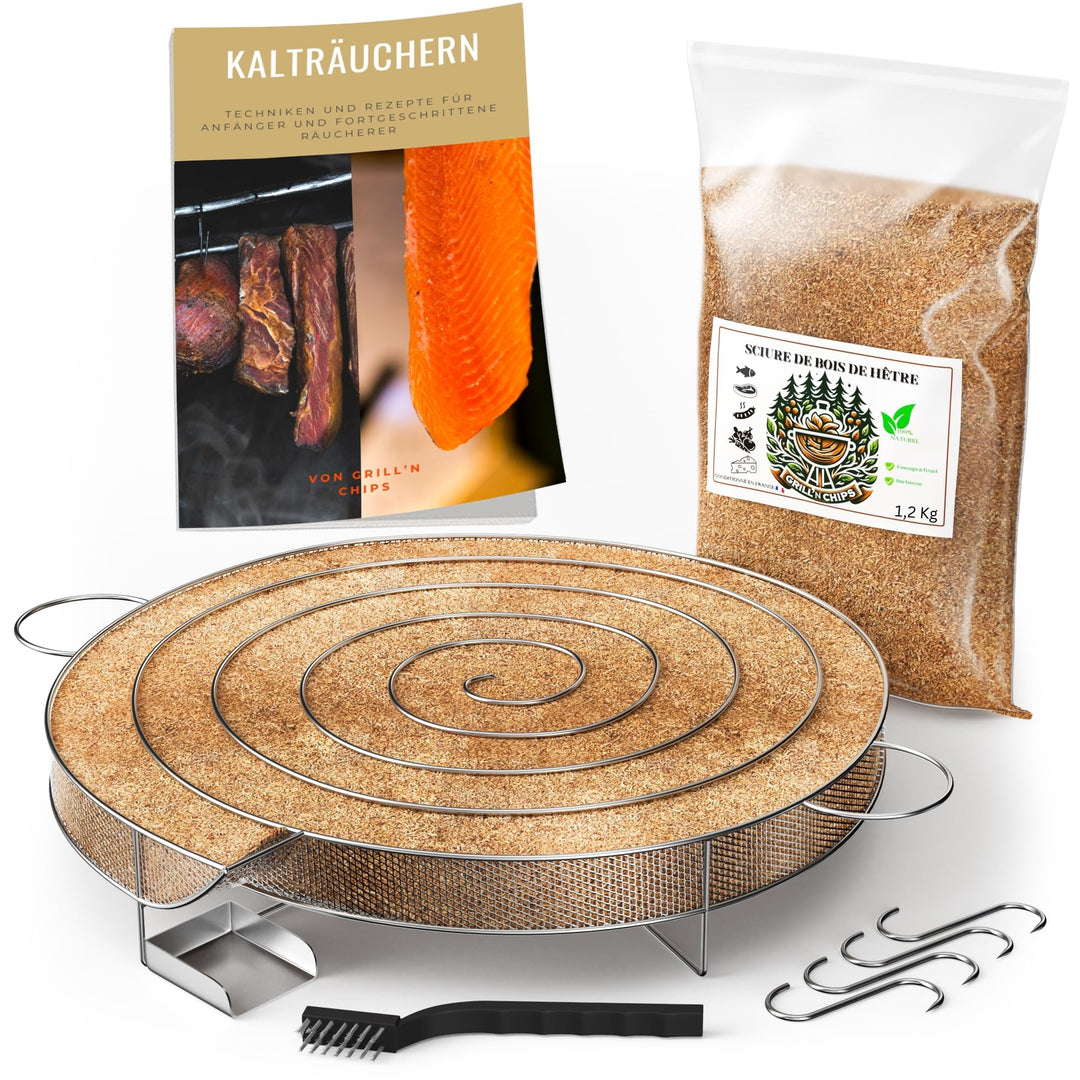 Kaltrauchgenerator (30 cm)/Räucherschnecke für Räucherofen Fleisch und Fisch + 1,3 kg Räuchermehl Bu