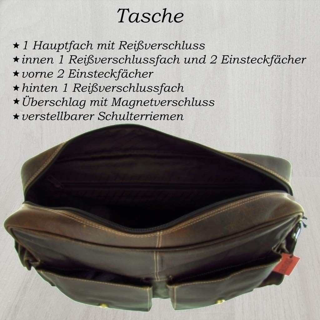 flevado Büffelleder Aktentasche Lehrertasche Unisex geöltes Leder Hochwertig braun