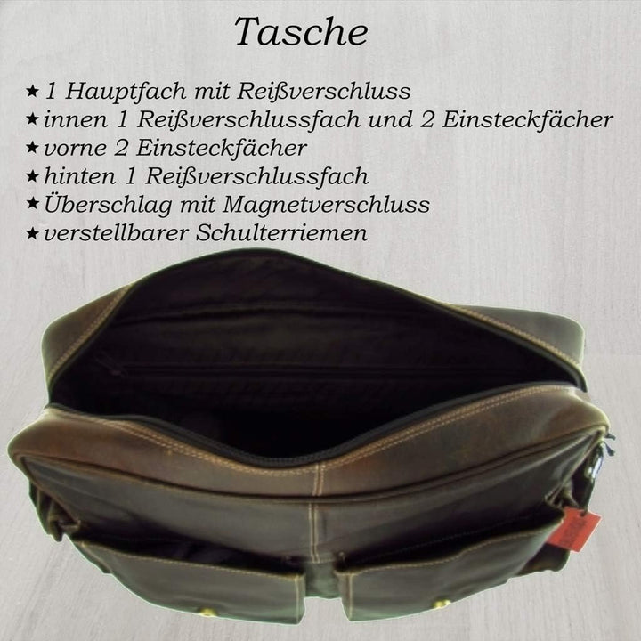 flevado Büffelleder Aktentasche Lehrertasche Unisex geöltes Leder Hochwertig braun